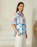 relaxed fit holiday collared rayon shirt by iris  maxi