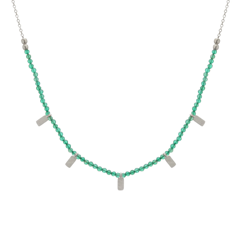 Green onyx choker necklace in silver