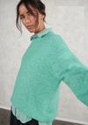 weekend sweater by little lies is a super soft knitted jumper with a crew neck and a relaxed oversized fit in jade