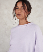 weekend sweater by little lies is a super soft knitted jumper with a crew neck and a relaxed oversized fit in lilac
