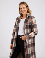 the westward coat by foxwood is a wool blend check plaid longline jacket