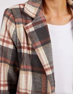 the westward coat by foxwood is a wool blend check plaid longline jacket