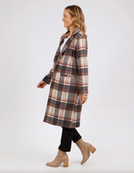 the westward coat by foxwood is a wool blend check plaid longline jacket