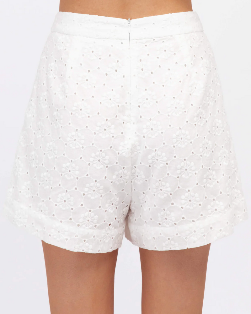 tailored broderie anglaise shorts in white by white closet