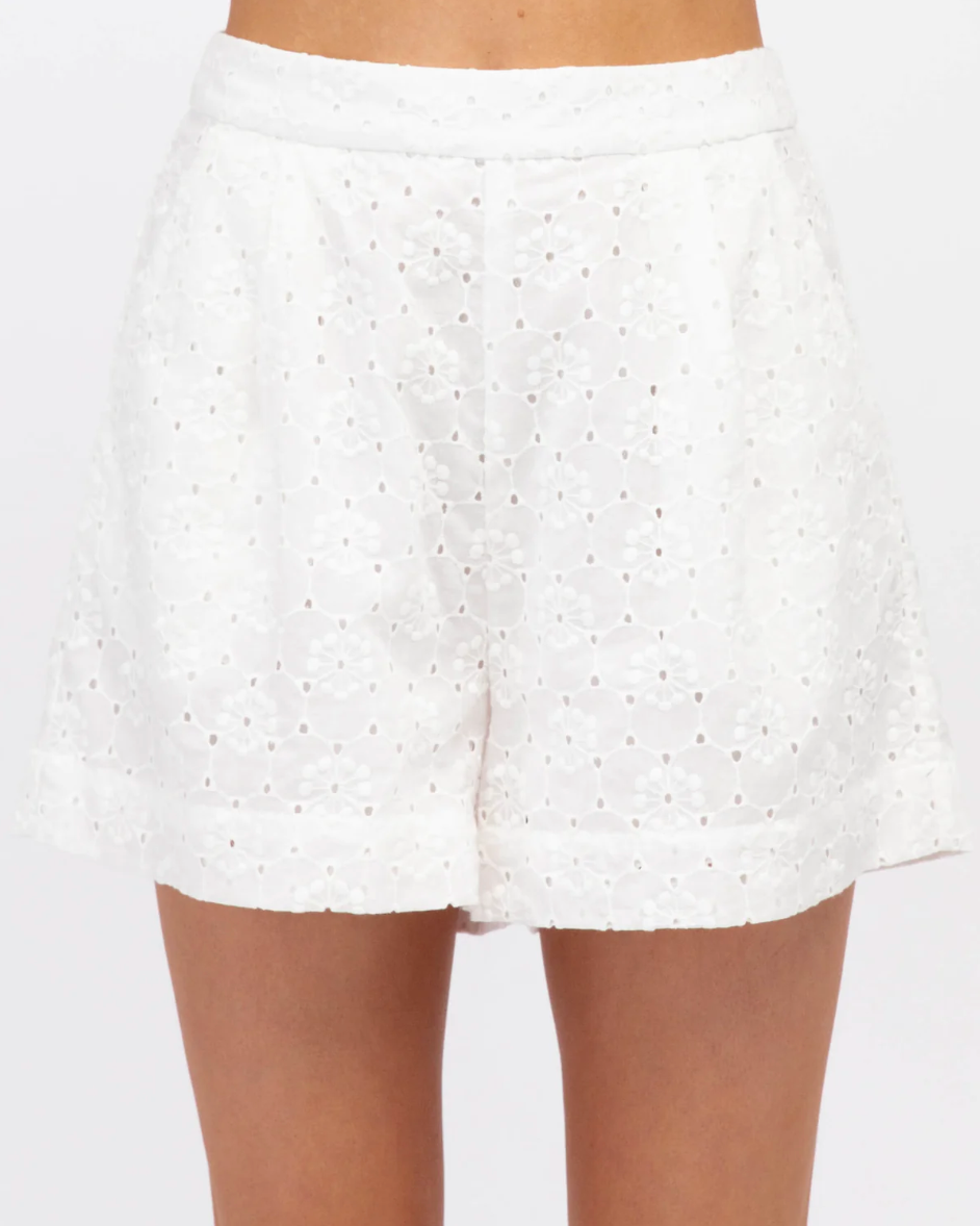 tailored broderie anglaise shorts in white by white closet