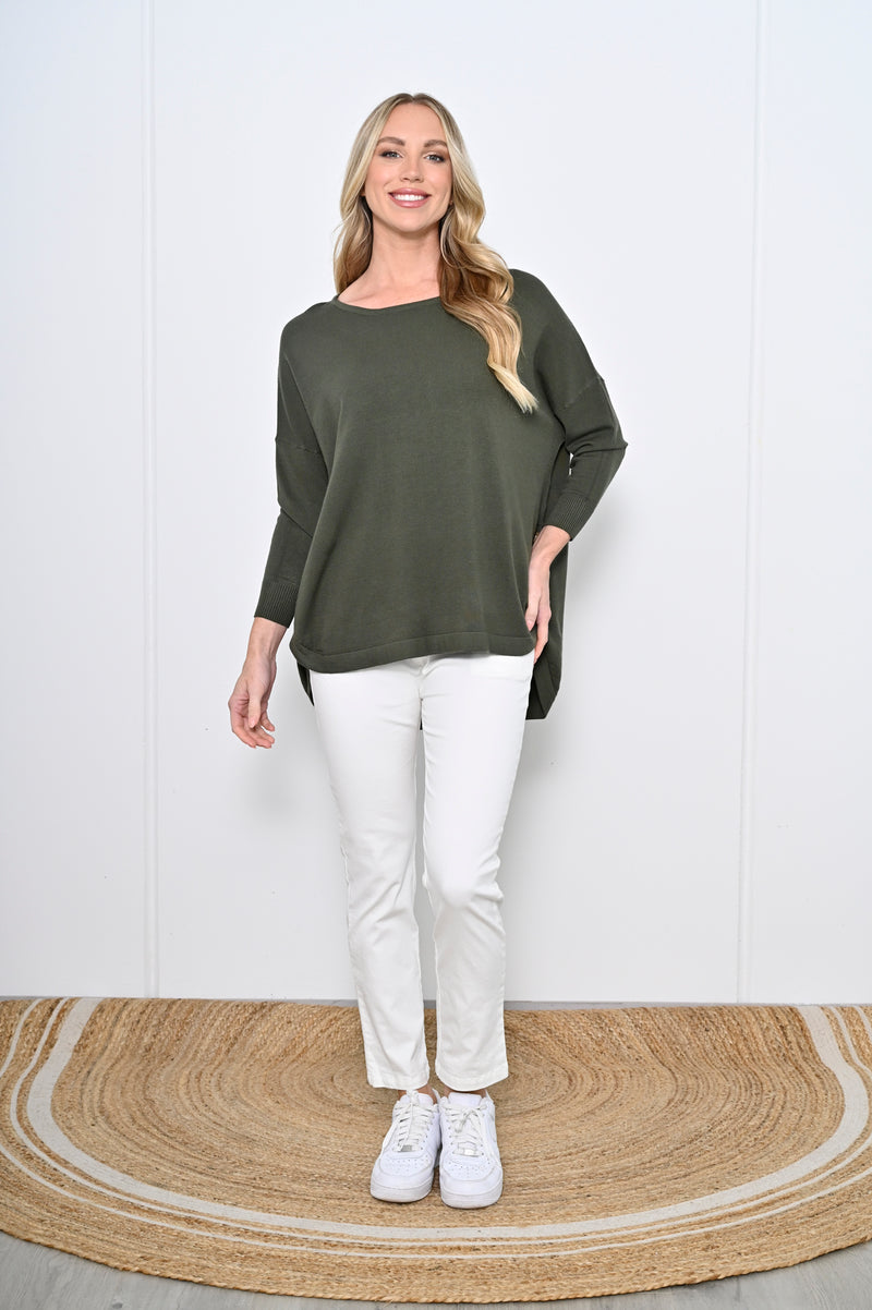 khaki cotton blend pull on knitted jumper by cali and co online at Jipsi Cartel