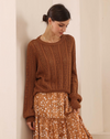 The Celeste Knit by Iris Maxi is a soft cotton sweater crafted in beautiful pointelle and cable knit pattern