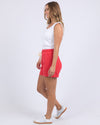 classic mid length cotton short by foxwood in red  with elastic waist