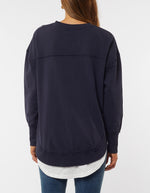 delilah crew by foxwood is a navy blue pull on cotton sweater