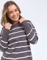 fun casual grey and white stripe cotton long sleeve top by foxwood