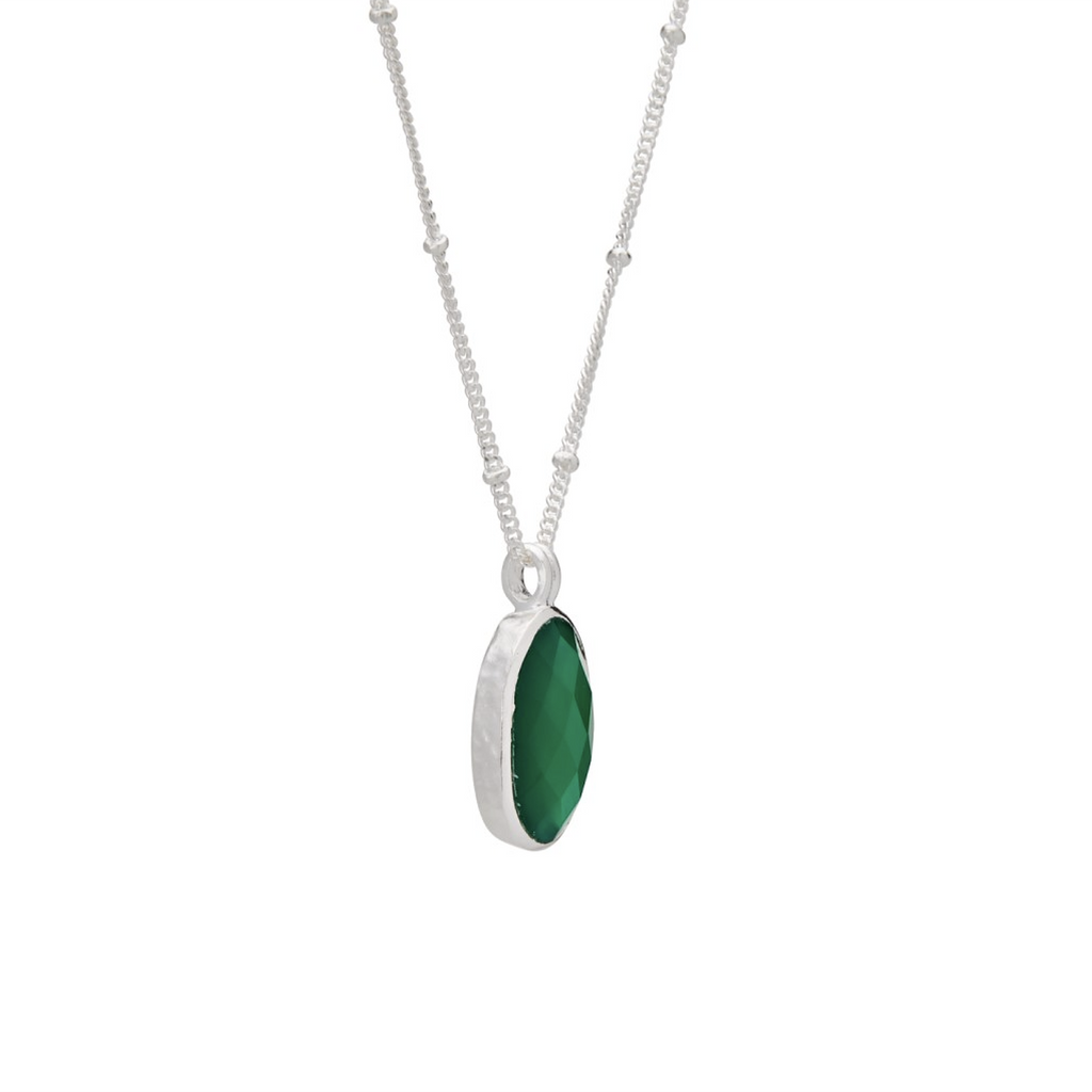 Green Onyx Pendant Necklace - Silver