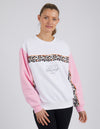the leopard crew by foxwood is a cotton fleece pull on jumper with leopard print feature stripe