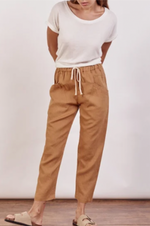little lies line luxe pants in caramel are pull on elastic waist everyday casual pants