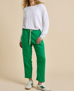 little lies linen luxe pants in green with white sacha top