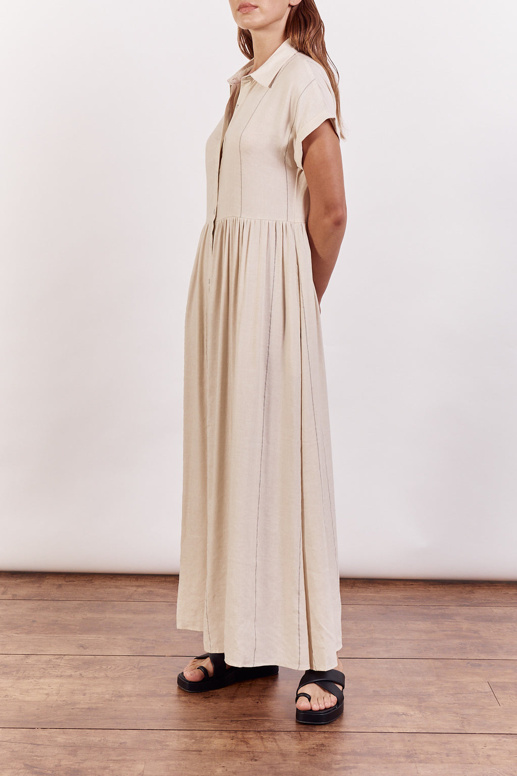 ainsley linen blend beige shirt dress by little lies