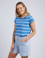 manly stripe cotton tee by foxwood in blue and white stripe