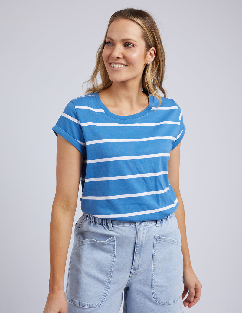 manly stripe cotton tee by foxwood in blue and white stripe