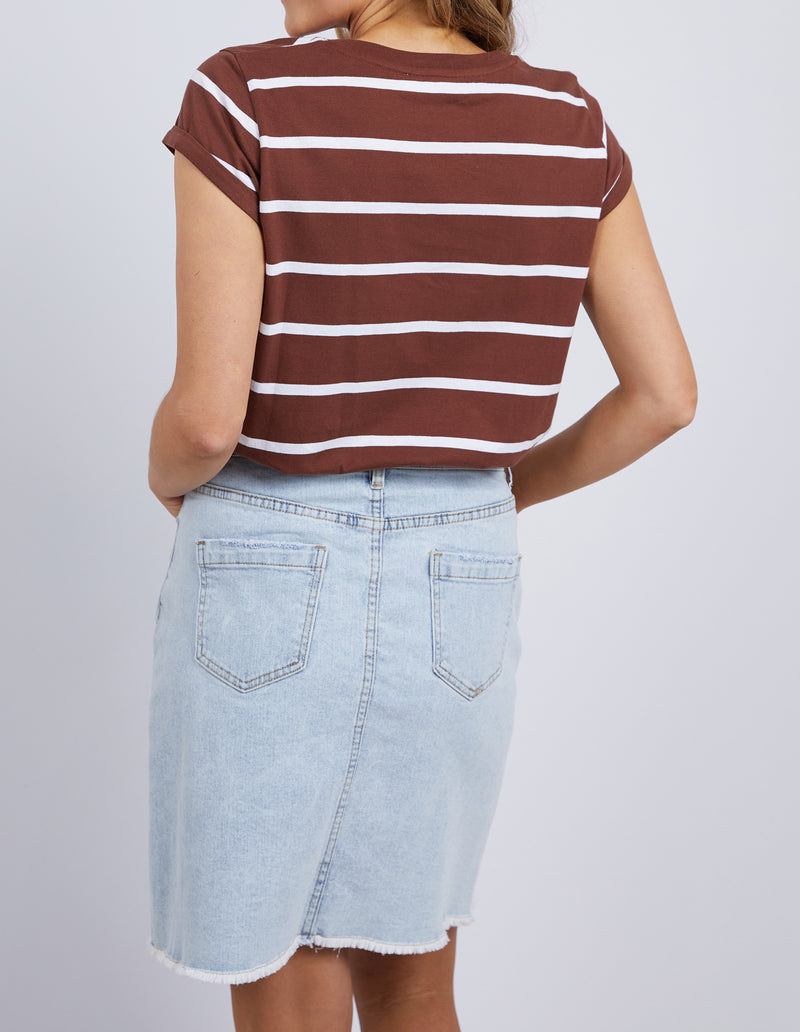 manly stripe cotton tee by foxwood in chocolate and white stripe