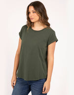 manly tee by foxwood is a soft cotton rolled sleeve top in khaki