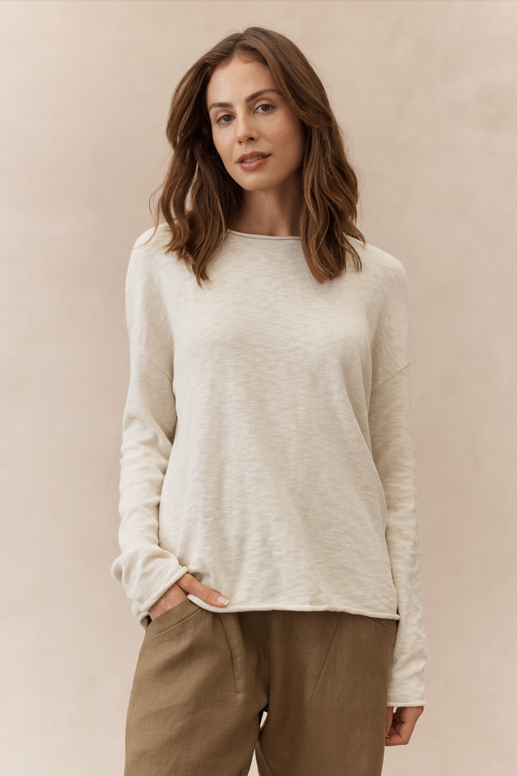 the nellie top by Little Lies is a long sleeve cotton slub weave textured top