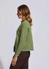 the neru collar jumper by ld and co is a knitted sweater in a chocolate brown and green diagnol knit pattern by ld and co