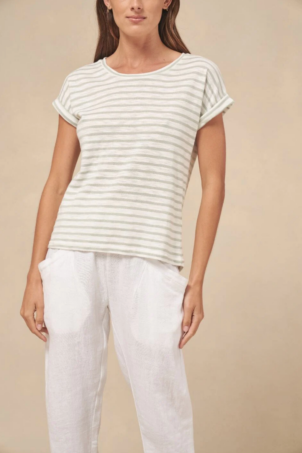 oscar stripe tee by little lies is a cotton rolled sleeve t shirt