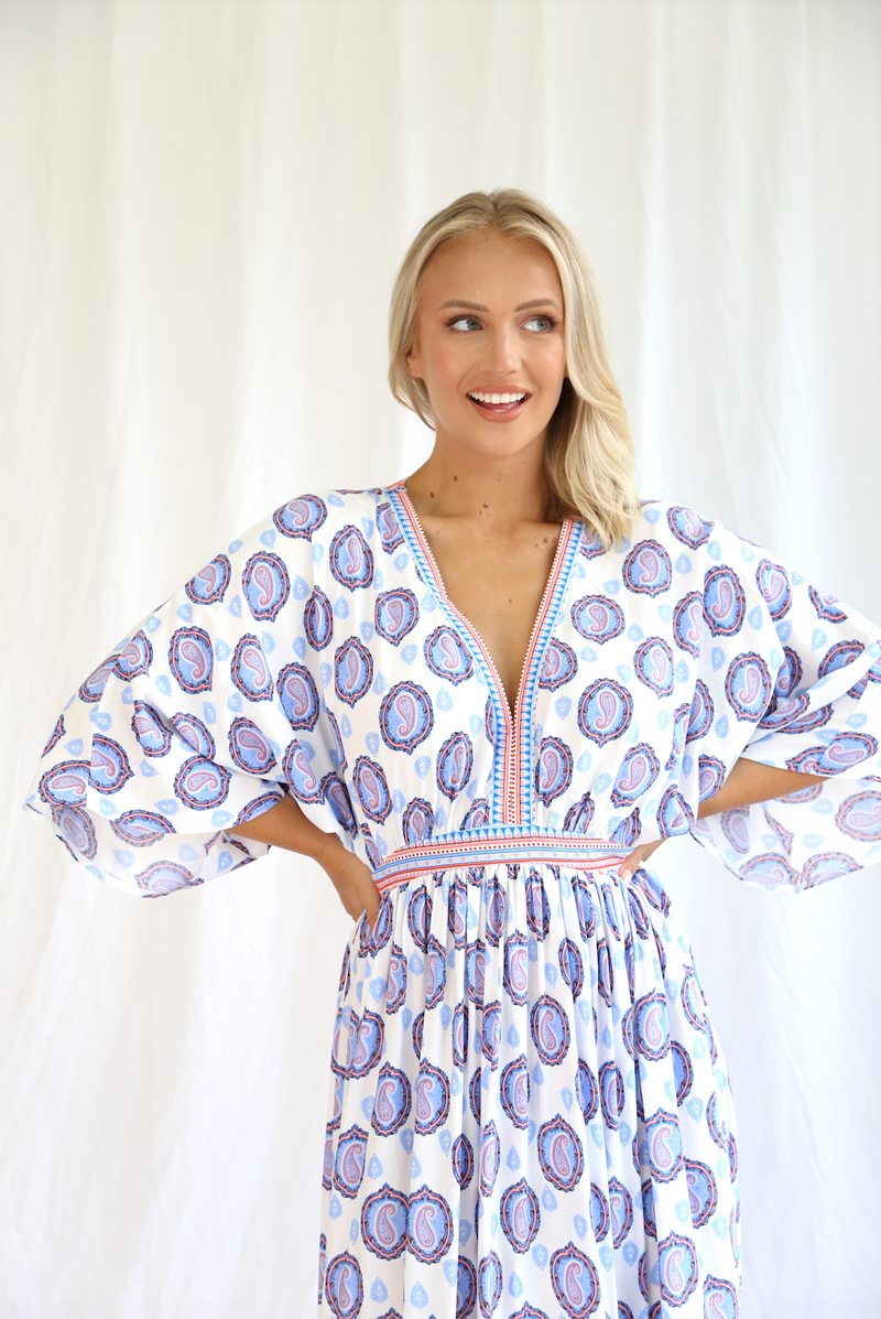 persian kimono dress by salty bright is a maxi length rayon dress with paisley print from jipsi cartel