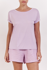rolled sleeve tee by little lies is a soft cotton jersey blend t-shirt in lilac