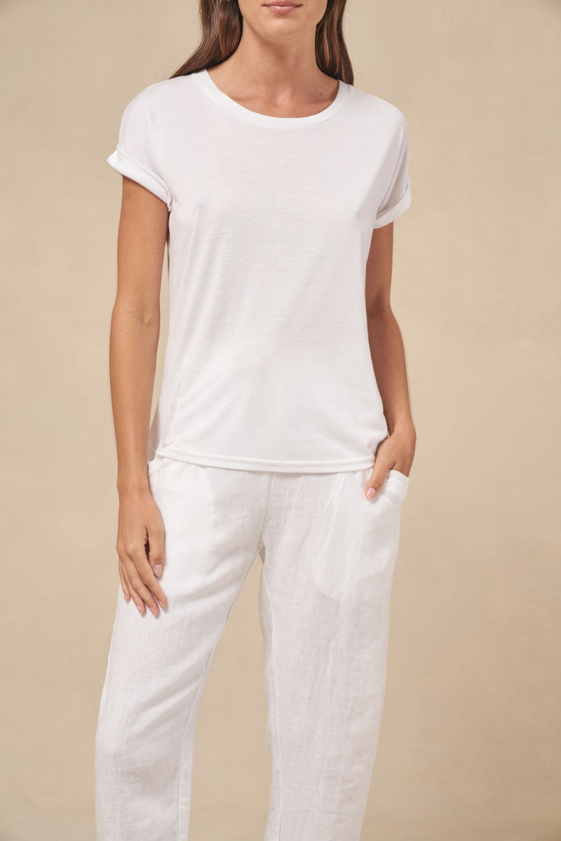 the rolled sleeve tee by little lies in a soft white jersey blend