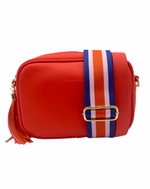 Ruby sports crossbody vegan leather bag by zjoosh in orange with contratsting adjustable straps