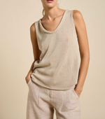 the linen blend scoop neck knitted tank by little lies in beige