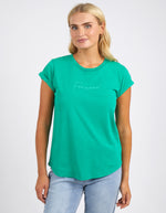 the foxwood signature tee is a soft cotton jersey tshirt with a rolled sleeve in a green color