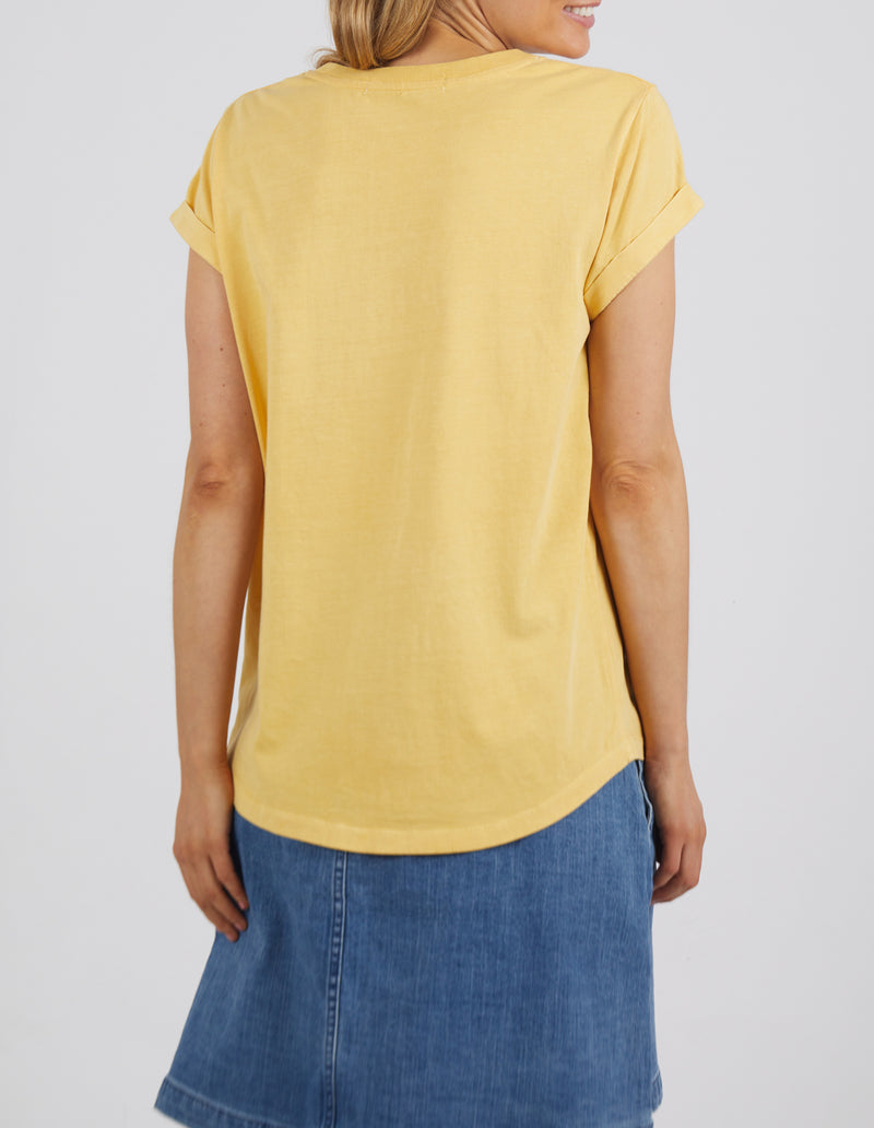 the foxwood signature tee is a soft cotton jersey tshirt with a rolled sleeve in a yellow 