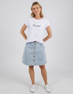 the foxwood signature tee is a soft cotton jersey tshirt with a rolled sleeve in a white color