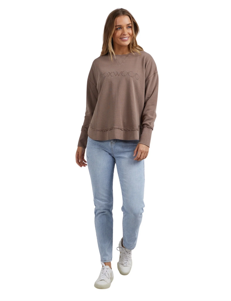 the simplified crew in chocolate brown from foxwood is a cotton un brushed fleece jumper