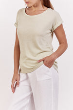 little lies textured rolled sleeve tee in pistachio green