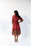 Ayla is a red floral boho midi length made from rayon dress by Jipsi Cartel