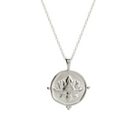 a sterling silver necklace with a blooming lotus design pendant