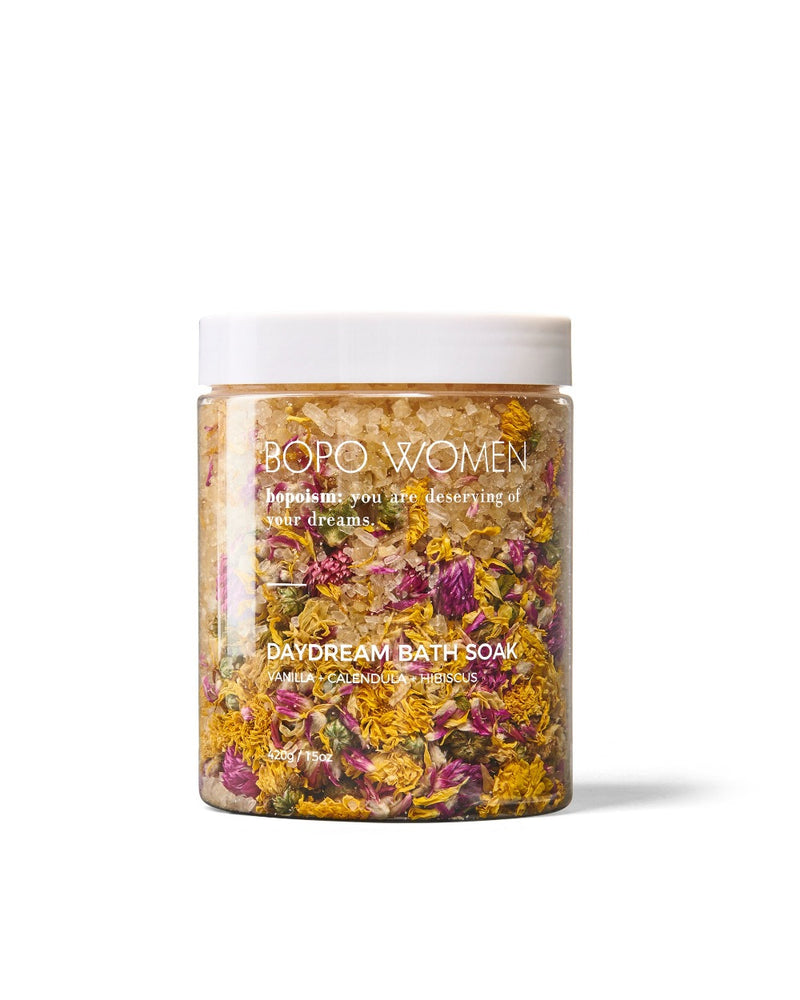 The daydream bathsoak by bopo is a flower and essential oil infused bath treatment