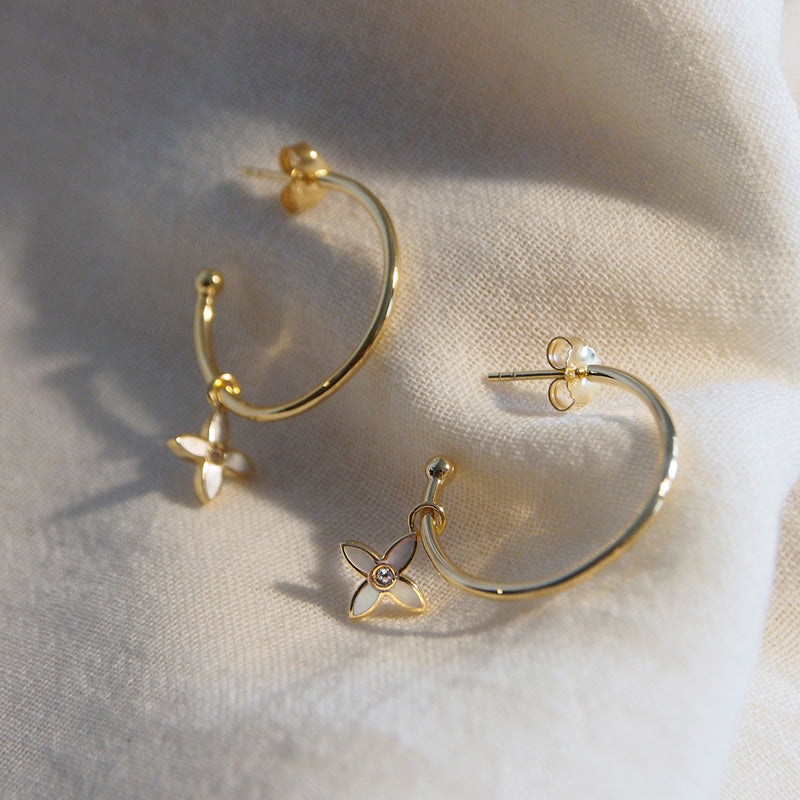 Gold Desert Flower Hoop Earrings