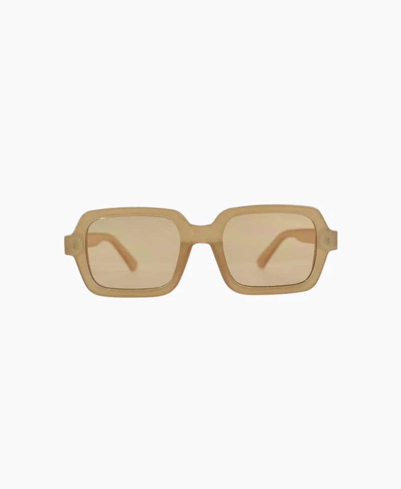 nude oversized square elise sunglasses by peta and jain with honey lenses