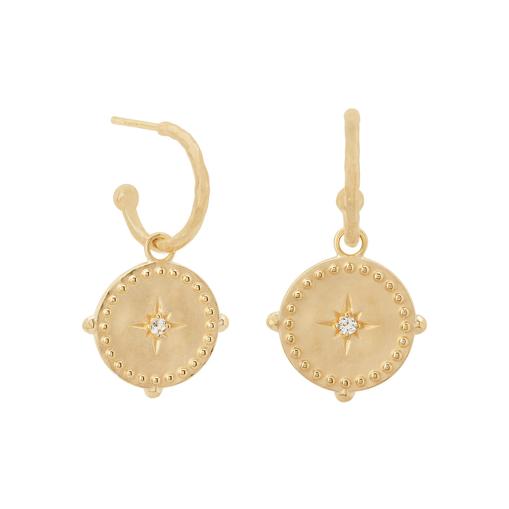 Beautiful 18kt yellow gold plated Into The Light hoop earrings by Murkani. 