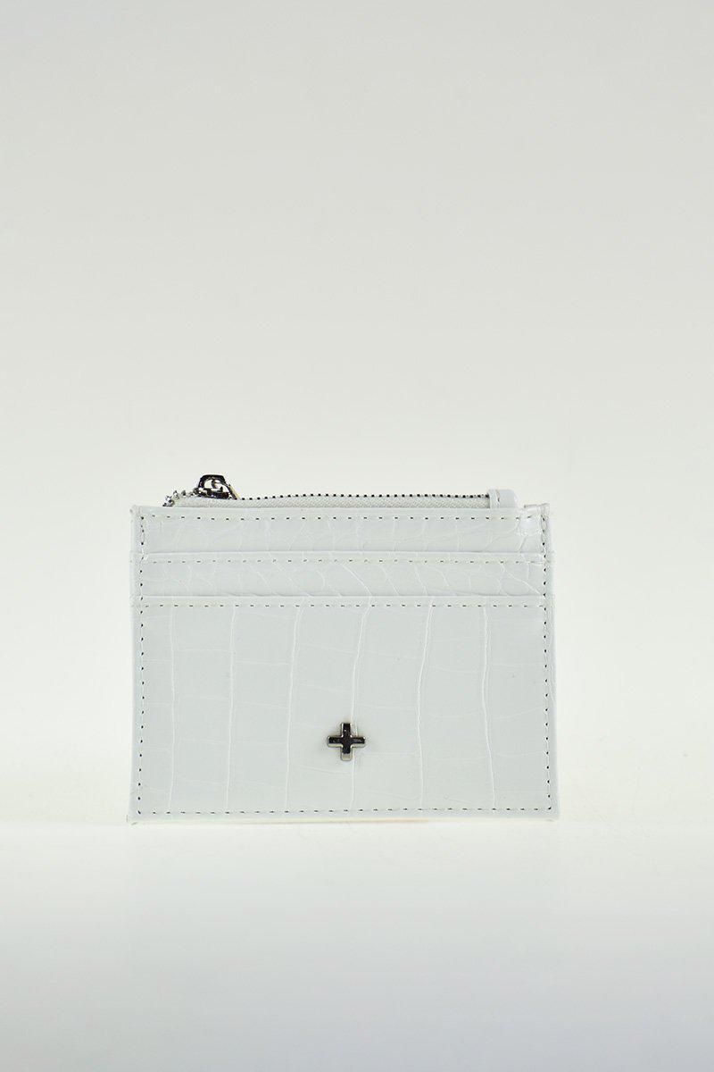 ivy white croc vegan leather zip up wallet by peta and jain