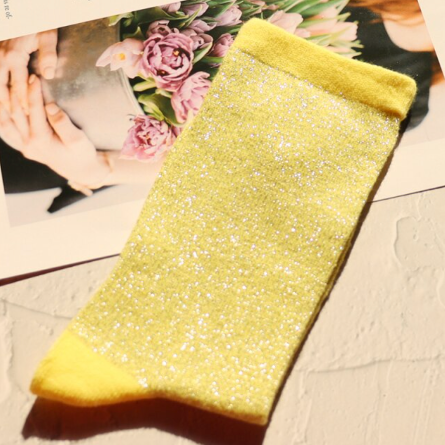 lemon yellow sparkle glitter socks by jipsi cartel