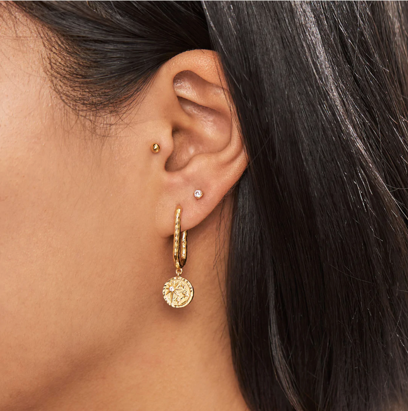 Lucia Medallion Gold Hoop Earrings