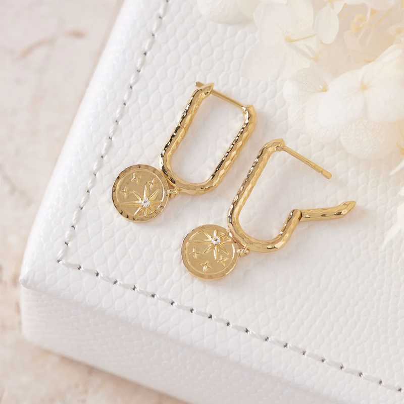 Lucia Medallion Gold Hoop Earrings