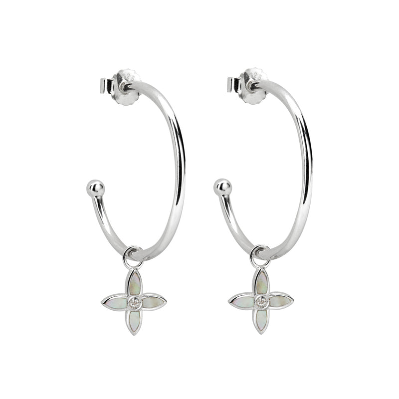 Silver Desert Flower Hoop Earrings