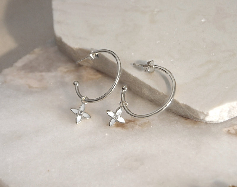 Silver Desert Flower Hoop Earrings