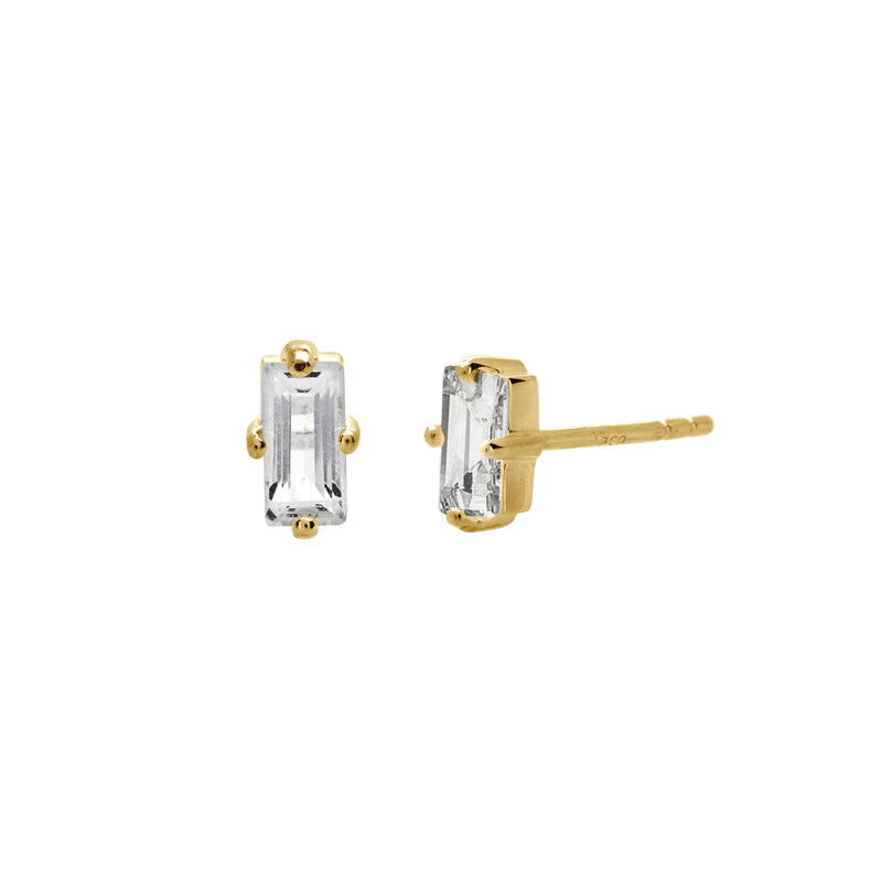 Baguette stud earrings by murkani jewellery are 18 karat gold plated