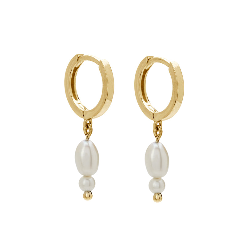 Double Pearl Huggie Earrings